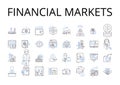 Financial markets line icons collection. Stock exchange, Investment vehicles, Capital markets, Mtary economy, Cash