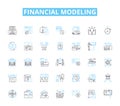 Financial modeling linear icons set. Forecasting, Analysis, Valuation, Modeling, Projections, Optimization, Sensitivity