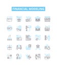 Financial modeling vector line icons set. Cashflow, Forecasting, Securities, Valuation, Analysis, Arithmetic, Budgeting