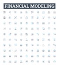 Financial modeling vector line icons set. Cashflow, Forecasting, Securities, Valuation, Analysis, Arithmetic, Budgeting