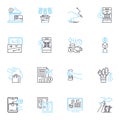 Financial offerings linear icons set. Investments, Banking, Insurance, Loans, Creditcards, Mortgages, Savings line Royalty Free Stock Photo