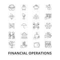 Financial operations, finance, planning, services, money, accounting, investment line icons. Editable strokes. Flat