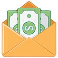 Financial Payment Income Cash Inside Open Orange Envelope Illustration Royalty Free Stock Photo