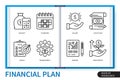 Financial plan infographics linear icons collection