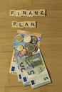 Financial plan word in german Finanzplan Royalty Free Stock Photo