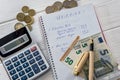 Financial planning with euro banknotes, notepad and calculator Royalty Free Stock Photo