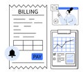 Online Billing, Financial Management, E-Learning, and Data Analytics Concept with Charts and Payment Elements Royalty Free Stock Photo