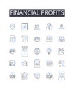 Financial profits line icons collection. Economic gains, Capital returns, Fiscal benefits, Mtary rewards, Investment
