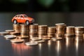 Financial protection Coins, piggy bank, and auto model signify insurance Royalty Free Stock Photo