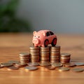 Financial protection Coins, piggy bank, and auto model signify insurance