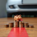 Financial protection Coins, piggy bank, and auto model signify insurance Royalty Free Stock Photo