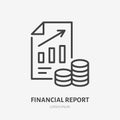 Financial report line icon, vector pictogram of document with money. Business concept, finance risk illustration