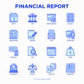 Financial report thin line icons set: bank, financial analytics, calculate, signature, email, presentation, bank check, audit, Royalty Free Stock Photo