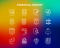 Financial report thin line icons set: bank, financial analytics, calculate, signature, email, presentation, bank check, audit, Royalty Free Stock Photo