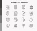 Financial report thin line icons set: bank, financial analytics, calculate, signature, email, presentation, bank check, audit, Royalty Free Stock Photo