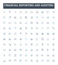 Financial reporting and auditing vector line icons set. Auditing, Finance, Reporting, Financial, Statements, Records
