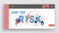 Financial Risk and Economy Crisis Website Landing Page. Blindfold Businesspeople Walk around Arrow Diagram Going Down