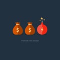 Financial risks, prize fund money icon, dangerous business Royalty Free Stock Photo