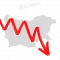 Bulgaria map with falling arrow. Royalty Free Stock Photo
