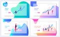 Financial Statistic Diagram Website Landing Page Set. Businesspeople Working on Growth Data Analysis Arrow Graph