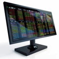 Financial stock exchange data displayed on a computer screen with colorful numbers