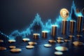Financial stock market graph and rows of coins growth, abstract and symbol for finance concept Generative AI Royalty Free Stock Photo