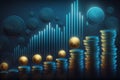 Financial stock market graph and rows of coins growth, abstract and symbol for finance concept Generative AI Royalty Free Stock Photo