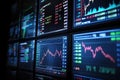 Financial stock market graphs and charts on computer screen. Stock market data on monitor