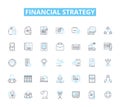 Financial strategy linear icons set. Investment, Savings, Planning, Budgeting, Debt, Returns, Risk line vector and