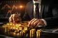 Financial success businessman building a gold bullion empire on charts