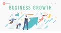 Financial Success, Career Growth Landing Page Template. Business People at Huge Rising Arrow Move to Success Arrow Chart