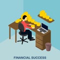 Financial success. Isometric gold. US dollars.