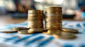 Financial Success: A Towering Stack of Coins with Upward Growth on Business Marketing Graph Royalty Free Stock Photo