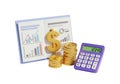 Financial success visualized with charts, coins, and calculator for growth planning Royalty Free Stock Photo