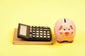 Financial support consulting. Courses financial literacy. Financial report. Piggy bank money savings. Building managing Royalty Free Stock Photo