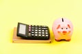 Financial support consulting. Courses financial literacy. Financial report. Piggy bank money savings. Building managing Royalty Free Stock Photo