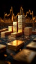 Financial symbolism golden blocks with a captivating stock chart