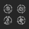 Financial synergy chalk white icons set on black background Royalty Free Stock Photo