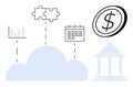 Financial Technology Concept with Cloud Computing, Data Analytics, Puzzle, Calendar, Bank, and Dollar Symbols Royalty Free Stock Photo