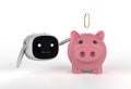 Financial technology concept with small robot with piggy bank