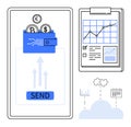 Digital Wallet with Cryptocurrency, Financial Graph, and Cloud Computing Icons Royalty Free Stock Photo