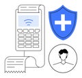 Contactless Payment Terminal with Receipt, Shield Icon, and User Profile Symbol Security and Digital Access Royalty Free Stock Photo