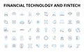 Financial Technology and FinTech linear icons set. Blockchain, Cryptocurrency, AI, Regtech, Peer-to-peer, Crowdfunding
