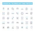 Financial Technology and FinTech linear icons set. Blockchain, Cryptocurrency, AI, Regtech, Peer-to-peer, Crowdfunding