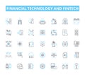 Financial Technology and FinTech linear icons set. Blockchain, Cryptocurrency, AI, Regtech, Peer-to-peer, Crowdfunding