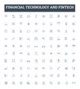 Financial Technology and FinTech vector line icons set. FinTech, Financial, Technology, Banking, Payments, Blockchain