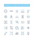 Financial Technology and FinTech vector line icons set. FinTech, Financial, Technology, Banking, Payments, Blockchain