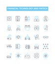 Financial Technology and FinTech vector line icons set. FinTech, Financial, Technology, Banking, Payments, Blockchain