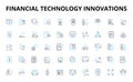 Financial technology innovations linear icons set. Cryptocurrency, Blockchain, Digital wallets, Peer-to-peer lending