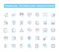 Financial technology innovations linear icons set. Cryptocurrency, Blockchain, Digital wallets, Peer-to-peer lending